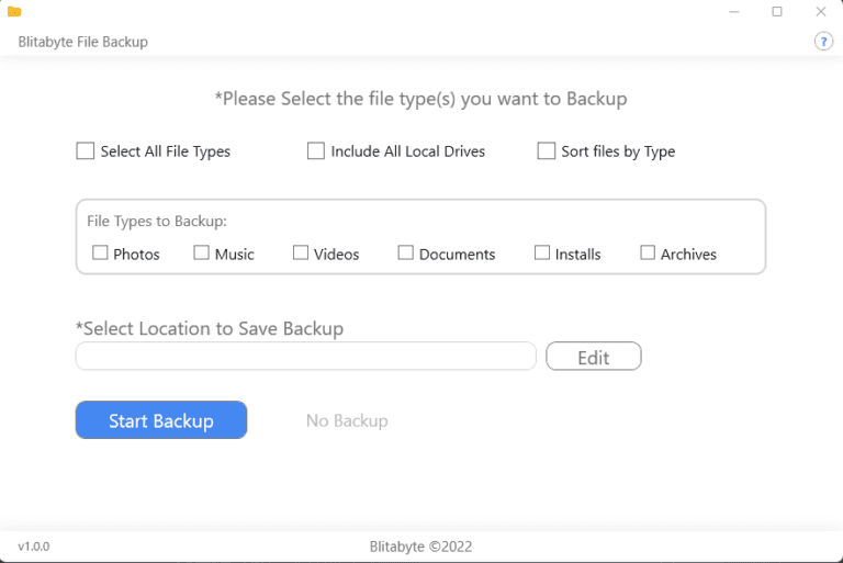 shows layout of blitabyte file backup program